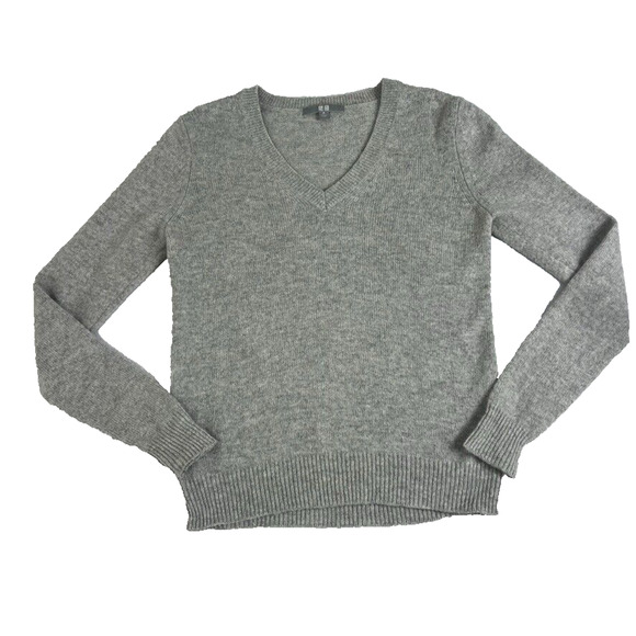 Uniqlo Sweater Womens Medium Gray Alpaca Wool Blend Knit Pullover V-Neck - Picture 3 of 9